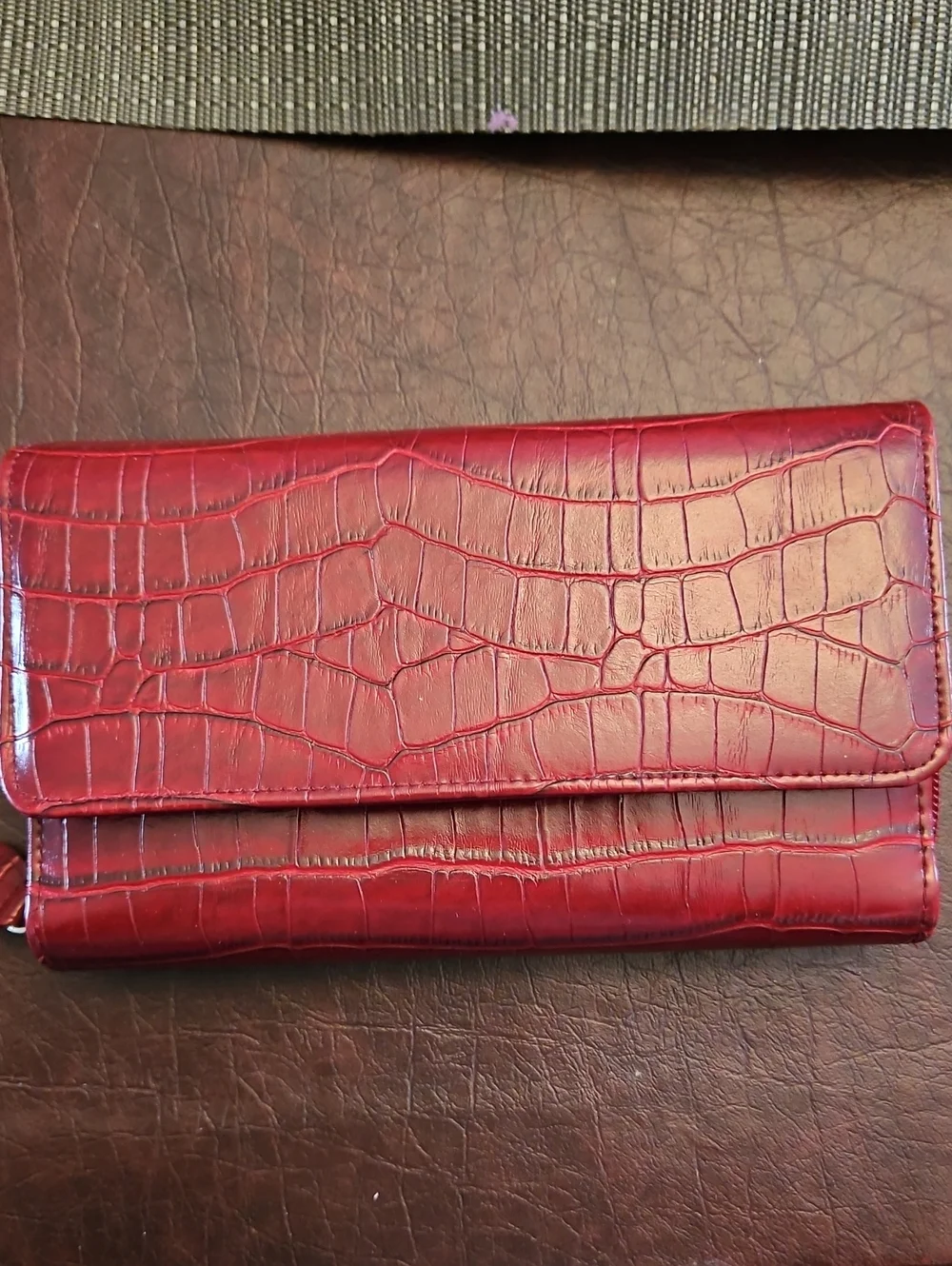 Red Croc-Embossed Wallet Clutch